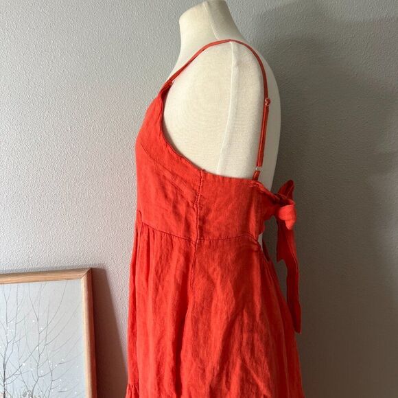 Meo Meli 100%‎ Linen Midi Spaghetti Strap Dress Womens OS orange A-Line Italy - Picture 6 of 10